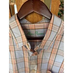 Alan Flusser Designer BLUE Plaid Colorful Button Shirt Men’s US XL Size Casual